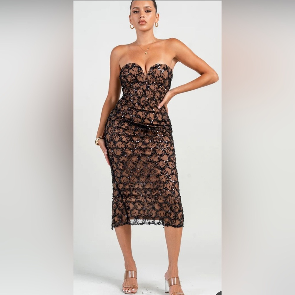 NWTS The Edge Romantic Night Dress | Black/Nude Beaded Dress Size Small